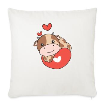 Vache pour la Saint-Valentin mignons animaux coeurs - Housse de coussin décorative 45 x 45 cm - blanc nature - Devant