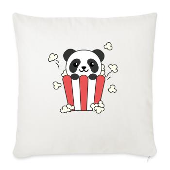 Panda Popcorn Time animaux drôles dans la restauration rapide - Housse de coussin décorative 45 x 45 cm - blanc nature - Devant