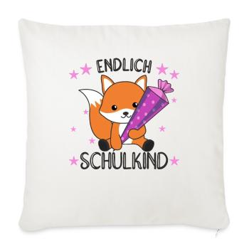 endlich Schulkind Einschulung Schule Fuchs - Sofakissenbezug 45 x 45 cm - Naturweiß  - Vorne