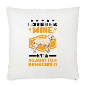 Lagotto Romagnolo et vin - Housse de coussin décorative 45 x 45 cm - blanc nature - Devant