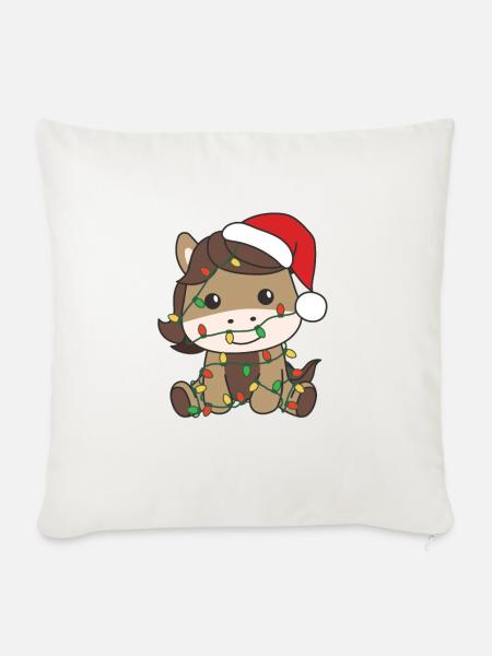 Pferd Weihnachten Winter Tiere Pferd - Sofakissenbezug 45 x 45 cm - Naturweiß