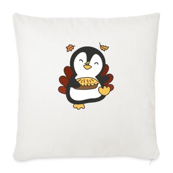 Tenue du jour de Thanksgiving Pingouin à la tarte - Housse de coussin décorative 45 x 45 cm - blanc nature - Devant