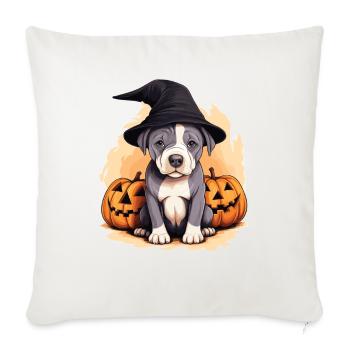 Halloween Witch Hat Pumpkin Dog American Staffie - Housse de coussin décorative 45 x 45 cm - blanc nature - Devant