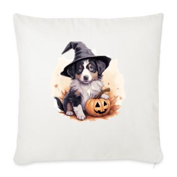 Halloween Chapeau de Sorcière Citrouille Chien Berger Australien - Housse de coussin décorative 45 x 45 cm - blanc nature - Devant