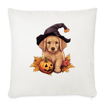 Halloween Chapeau de Sorcière Citrouille Chien Golden Retriver - Housse de coussin décorative 45 x 45 cm - blanc nature - Devant