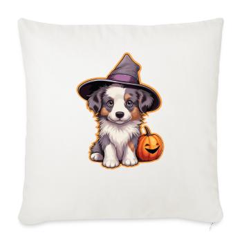 Halloween Chapeau de Sorcière Citrouille Chien Berger Australien - Housse de coussin décorative 45 x 45 cm - blanc nature - Devant
