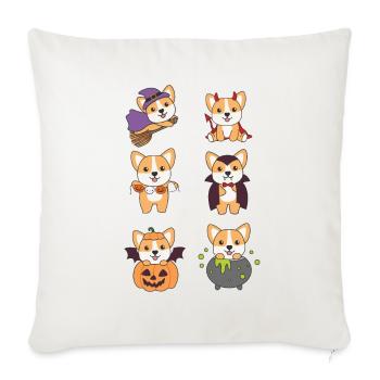Corgi Halloween Teufel Kürbis Vampier Kostüm - Sofakissenbezug 45 x 45 cm - Naturweiß  - Vorne