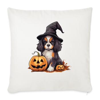 Halloween Witch Hat Pumpkin Dog Cavalier King - Sofa pillowcase 17,3'' x 17,3'' (45 x 45 cm) - natural white - Front