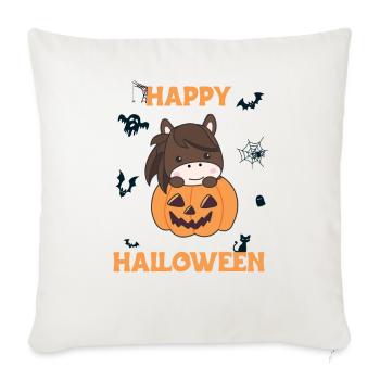 Cheval à la citrouille Chevaux mignons Joyeux Halloween - Housse de coussin décorative 45 x 45 cm - blanc nature - Devant