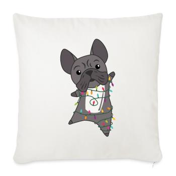 Bouledogue Français Noël Neige Hiver Animaux - Housse de coussin décorative 45 x 45 cm - blanc nature - Devant