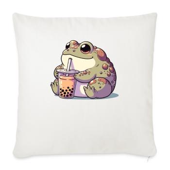 Crapauds kawaii Bubble Tea Boba Crapaud - Housse de coussin décorative 45 x 45 cm - blanc nature - Devant