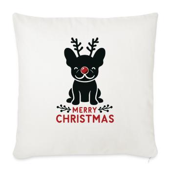 Bouledogue Français Noël Hiver Animaux Chiens - Housse de coussin décorative 45 x 45 cm - blanc nature - Devant