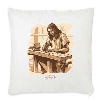 Jesus Josef: Der urprüngliche Zimmermann - Sofakissenbezug 45 x 45 cm - Naturweiß  - Vorne