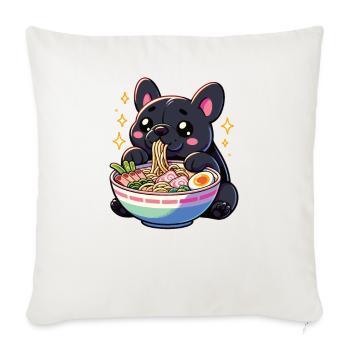 Mignon bouledogue français mange des nouilles ramen Frenchies - Housse de coussin décorative 45 x 45 cm - blanc nature - Devant