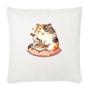 chat mignon mange des nouilles ramen chats ramen - Housse de coussin décorative 45 x 45 cm - blanc nature - Devant