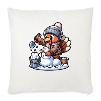 Une petite dinde construit un bonhomme de neige pour Thanksgiving - Housse de coussin décorative 45 x 45 cm - blanc nature - Devant