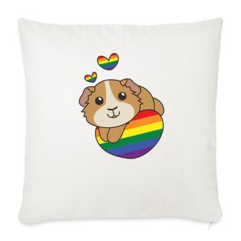 Drapeau arc-en-ciel Pride LGBTQ Cochon d’Inde mignon - Housse de coussin décorative 45 x 45 cm - blanc nature - Devant