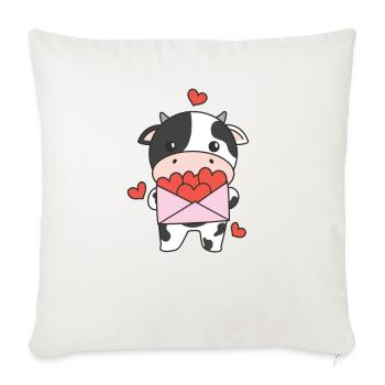 Vache pour la Saint-Valentin Animaux mignons avec des cœurs - Housse de coussin décorative 45 x 45 cm - blanc nature - Devant