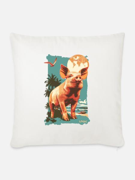 Art Deco Urlaub Reise Palen Strand Schwein - Sofakissenbezug 45 x 45 cm - Naturweiß