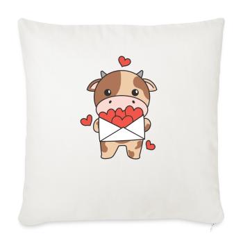 Vache pour la Saint-Valentin Animaux mignons avec des cœurs - Housse de coussin décorative 45 x 45 cm - blanc nature - Devant