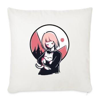 Just the Two of Us: A Girl and Her Cat - Sofa pillowcase 17,3'' x 17,3'' (45 x 45 cm) - natural white - Front