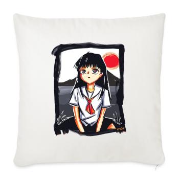 Anime Manga Écolière Japonais Soleil Rouge - Housse de coussin décorative 45 x 45 cm - blanc nature - Devant