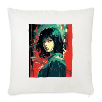Fille japonaise : Street Art Anime - Housse de coussin décorative 45 x 45 cm - blanc nature - Devant