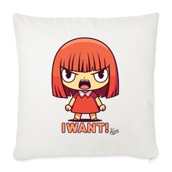 Jolie fille de dessin animé Tsundere : Je veux - Housse de coussin décorative 45 x 45 cm - blanc nature - Devant