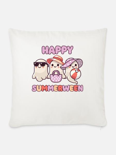 Happy Summerween Sommer Halloween Geist - Sofakissenbezug 45 x 45 cm - Naturweiß 