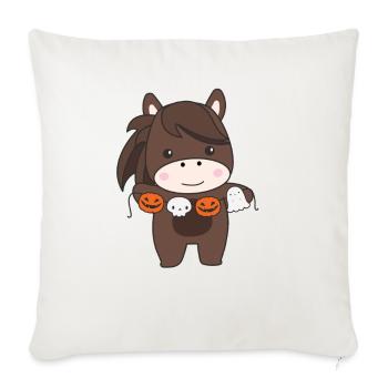 Cheval heureux Halloween citrouille chauve-souris costume - Housse de coussin décorative 45 x 45 cm - blanc nature - Devant