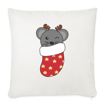 Souris mignonnes en chaussette de Noël pour souris de Noël - Housse de coussin décorative 45 x 45 cm - blanc nature - Devant