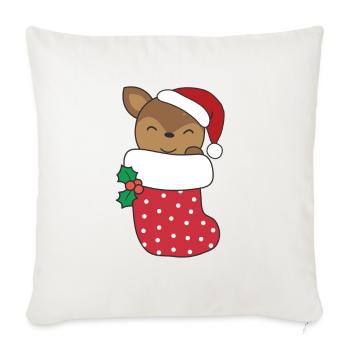 Cerf mignon en chaussette de Noël pour cerf de Noël - Housse de coussin décorative 45 x 45 cm - blanc nature - Devant