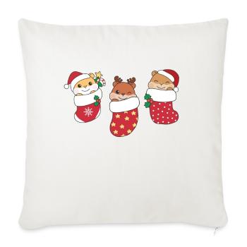 Mignon hamster en chaussette de Noël pour Noël - Housse de coussin décorative 45 x 45 cm - blanc nature - Devant