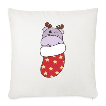 Süße Hippo in Weihnachtssocke zu Weihnachten Hippo - Sofakissenbezug 45 x 45 cm - Naturweiß  - Vorne