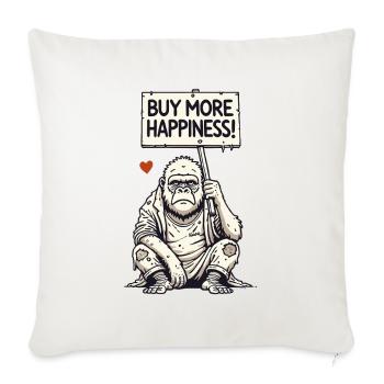 Gorille satirique avec bouclier : Achetez plus de bonheur - Housse de coussin décorative 45 x 45 cm - blanc nature - Devant