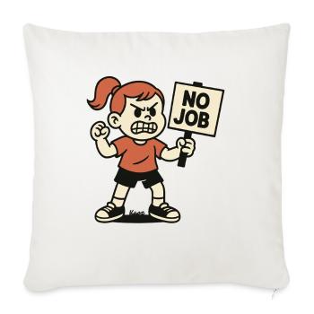 PAS D’EMPLOI – Enfant en colère avec une pancarte de protestation - Housse de coussin décorative 45 x 45 cm - blanc nature - Devant
