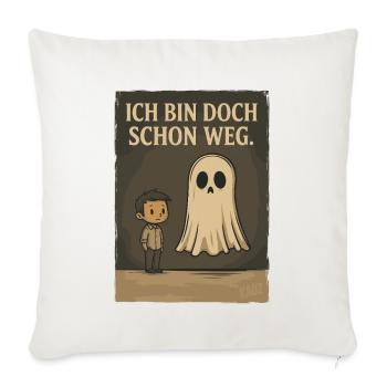 Junge mit Geist und Text „Ich bin doch schon weg“ - Sofakissenbezug 45 x 45 cm - Naturweiß  - Vorne