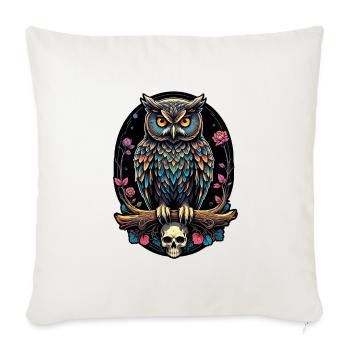 Dekorative bunte Eule mit Schädel - Sofakissenbezug 45 x 45 cm - Naturweiß  - Vorne