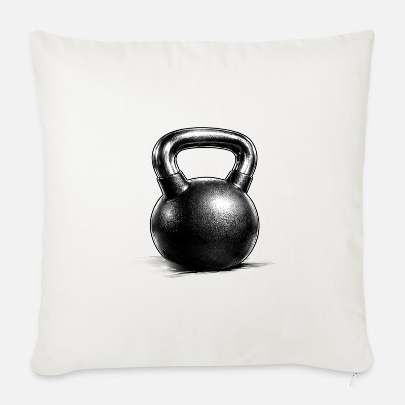 Kettlebell Krafttraining Zeichnung Minimal - Sofakissenbezug 45 x 45 cm - Naturweiß 