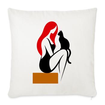 donna_stilizzata_con_capelli_rossi_e_gatto_nero - Sofakissenbezug 45 x 45 cm - Naturweiß  - Vorne