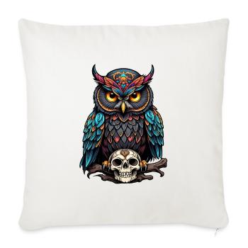 Dekorative bunte Eule mit Schädel - Sofakissenbezug 45 x 45 cm - Naturweiß  - Vorne