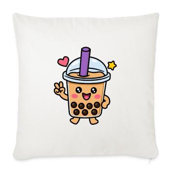 Personnage mignon de Kawaii Boba Bubble Tea - Housse de coussin décorative 45 x 45 cm - blanc nature - Devant
