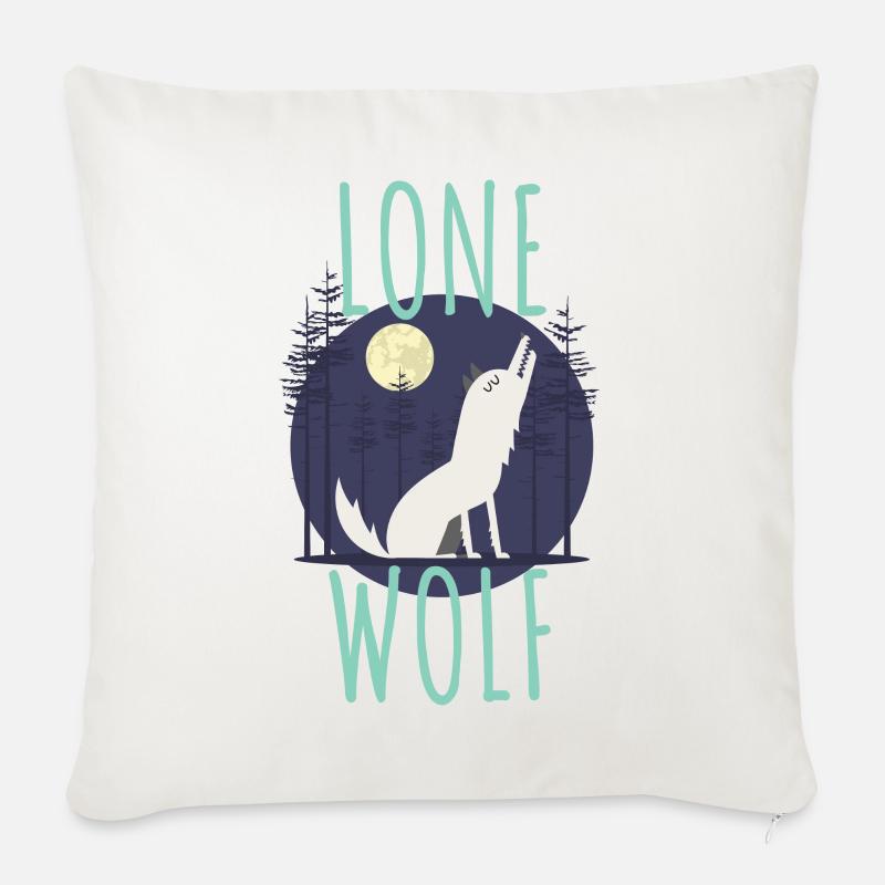 Lone Wolf | Vollmond Mond Geisttier Rudel Geschenk - Sofakissenbezug 45 x 45 cm - Naturweiß 