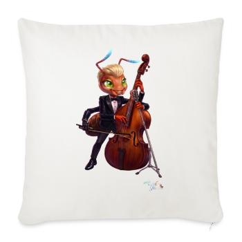 MALÚ Ameise mit Kontrabass | Geschenk für Musiker - Sofakissenbezug 45 x 45 cm - Naturweiß  - Vorne