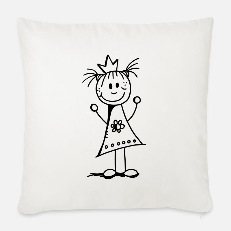 Kleine Prinzessin - Krone - Strichmännchen - Sofakissenbezug 45 x 45 cm - Naturweiß 