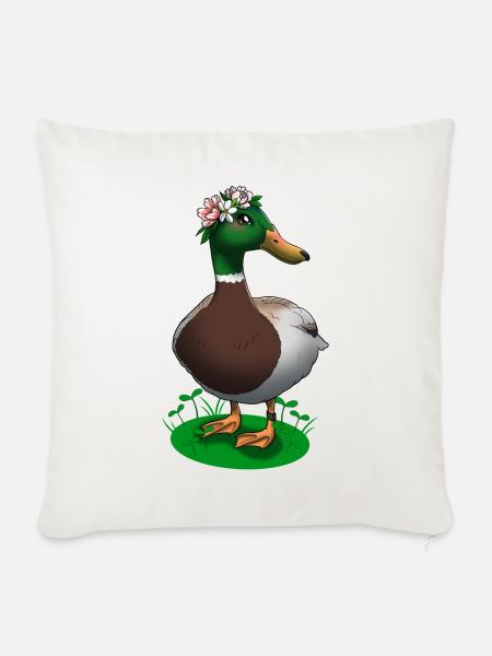 Ente mit Blumenkronenprint - Sofakissenbezug 45 x 45 cm - Naturweiß