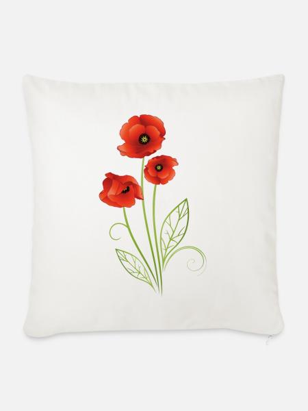 Rote Mohnblumen Mohn Sommer - Sofakissenbezug 45 x 45 cm - Naturweiß 