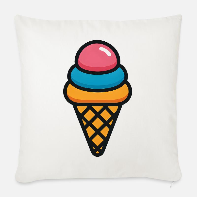 Glace en cornet aux couleurs de l’été - Housse de coussin décorative 45 x 45 cm - blanc nature