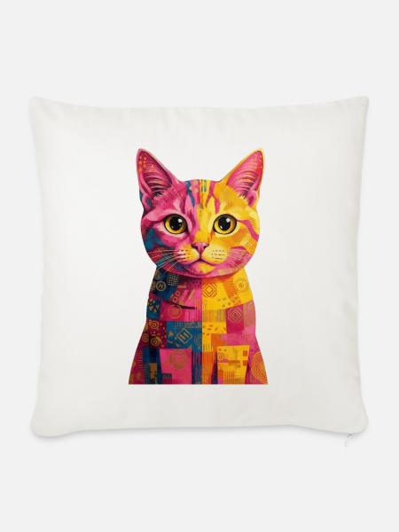 Pop Art Katze - bunt - Sofakissenbezug 45 x 45 cm - Naturweiß