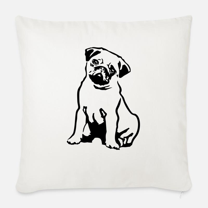 Hund Mops - Sofakissenbezug 45 x 45 cm - Naturweiß 